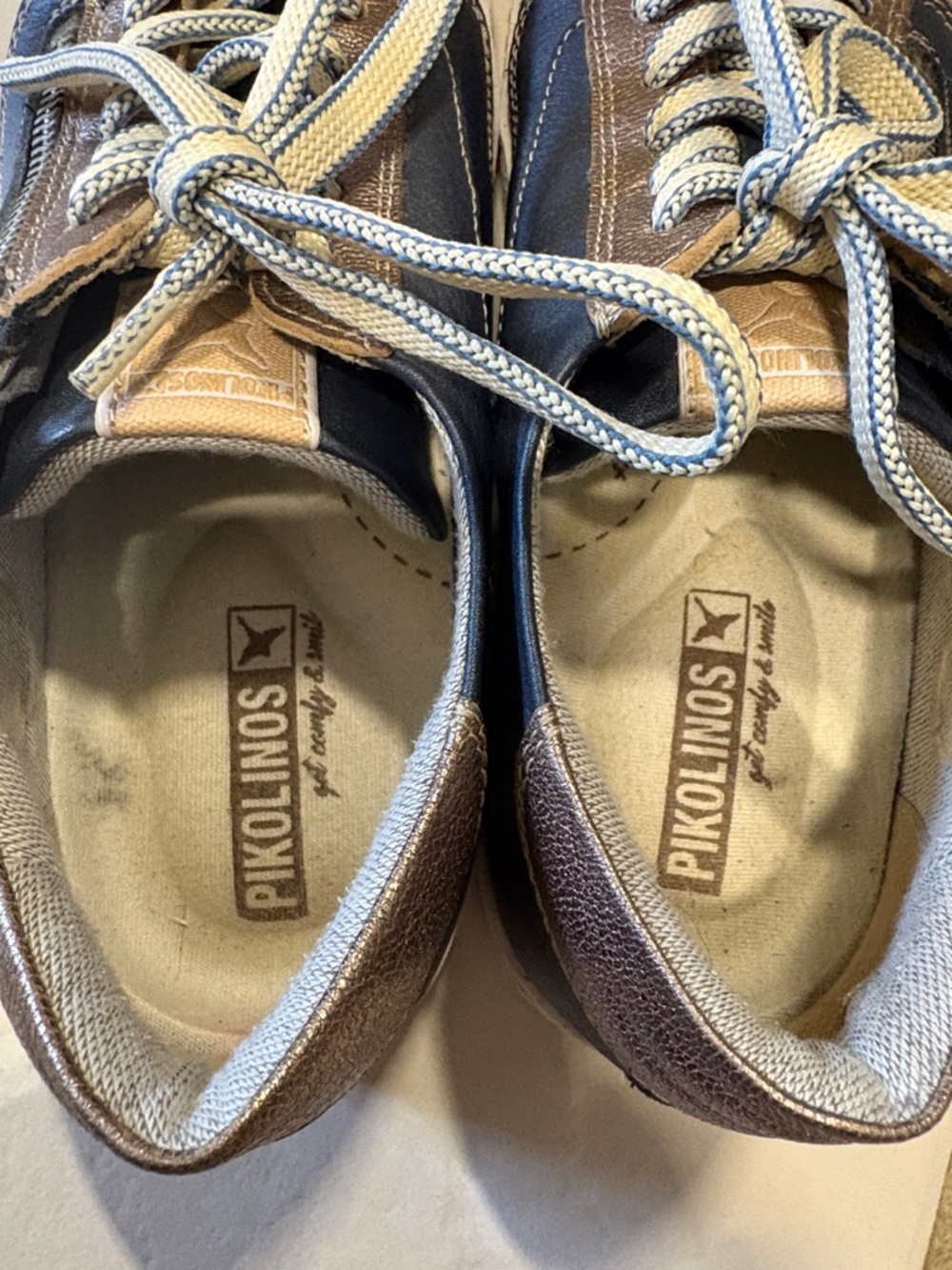 PIKOLINOS LANZAROTE Navy and Metallic Bronze Leather Casual Sneakers - Picture 3 of 9